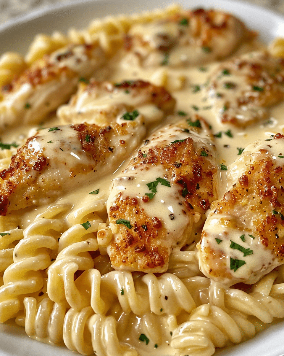 Creamy Garlic Butter Chicken and Rotini in Parmesan Sauce