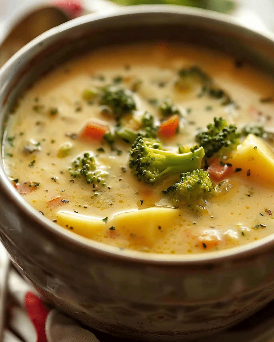 Easy Crockpot Potato Broccoli Cheddar Soup