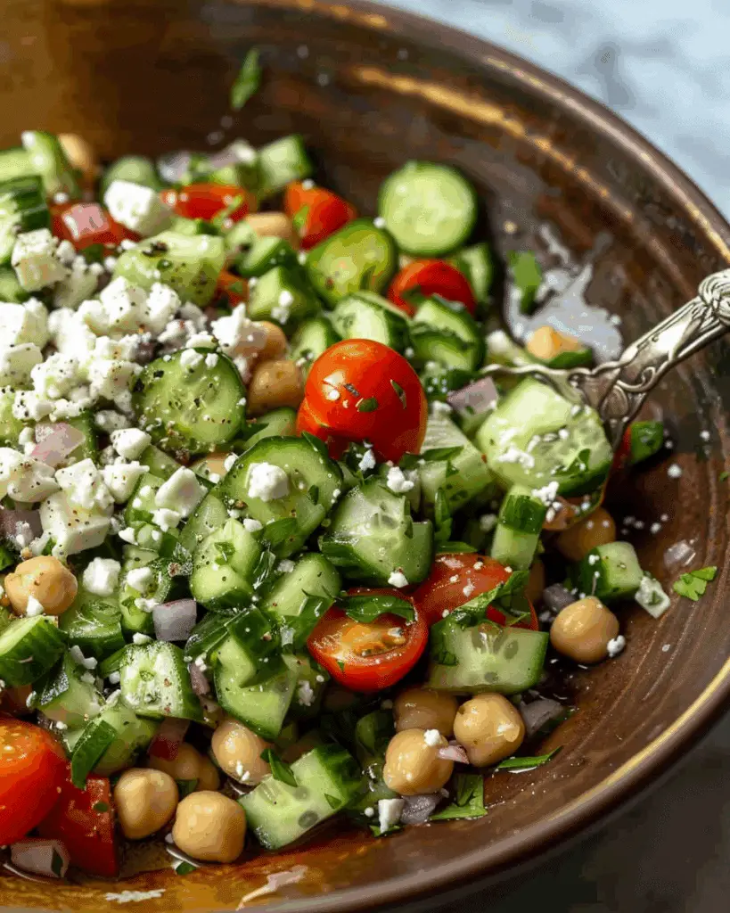 Easy Chickpea Cucumber Salad with Feta and Tomatoes