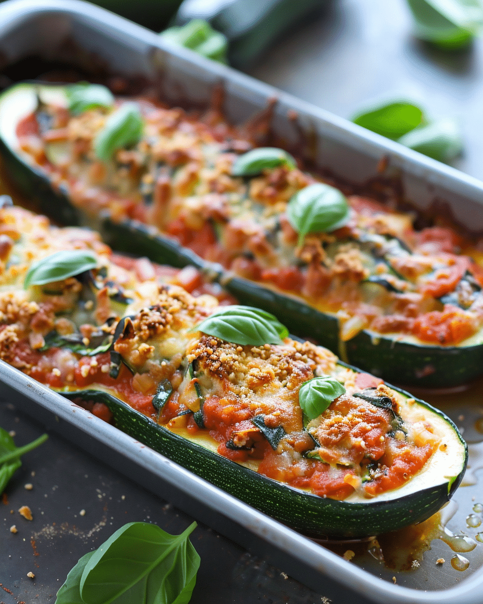 Italian Stuffed Zucchini Boats with Spinach & Parmesan