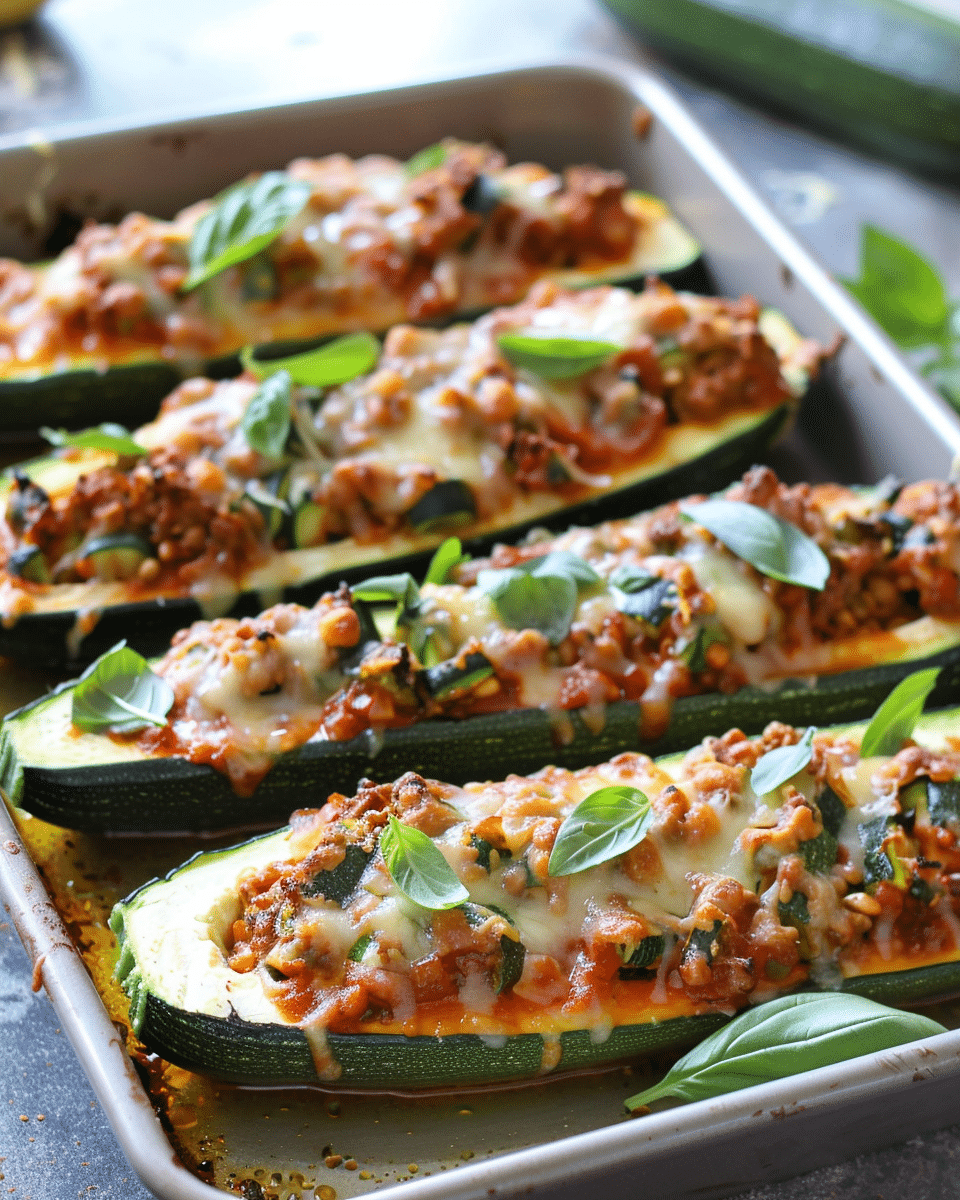 Italian Stuffed Zucchini Boats with Spinach & Parmesan