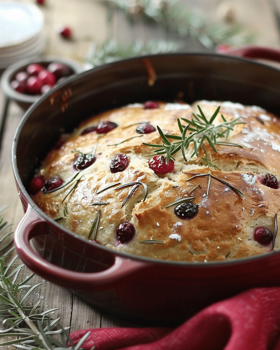 No-Knead Rosemary Cranberry Bread With Olive Oil & Sea Salt