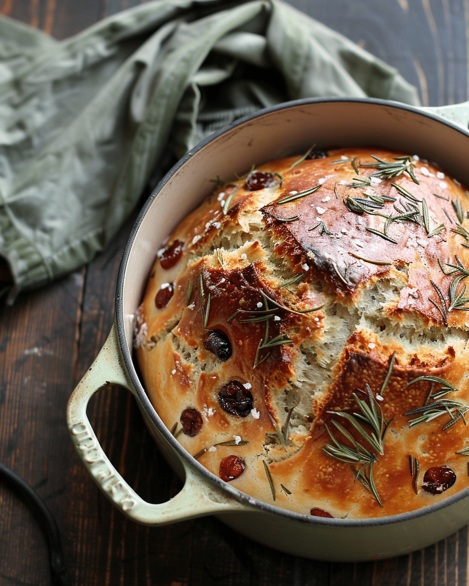 No-Knead Rosemary Cranberry Bread With Olive Oil & Sea Salt