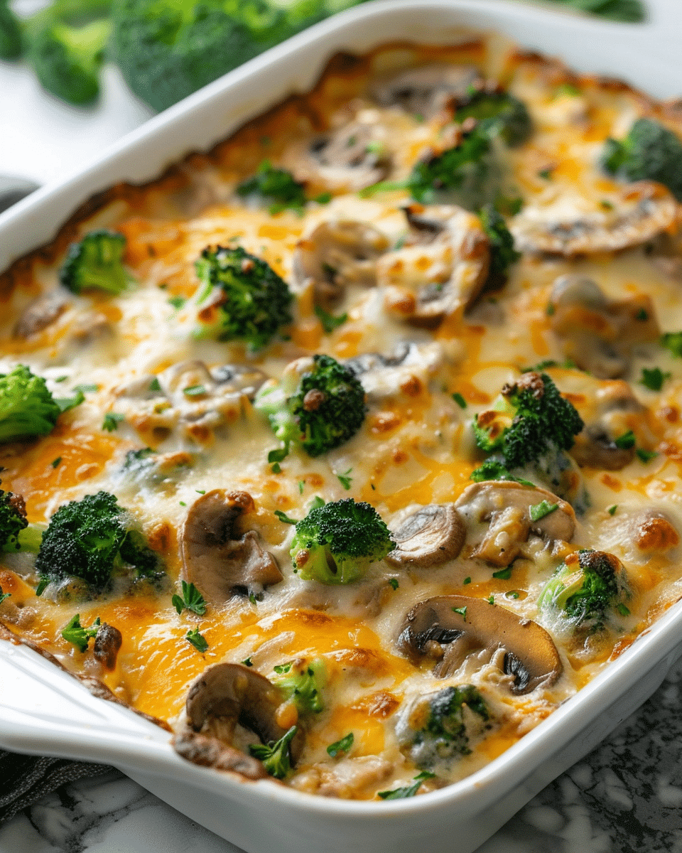 Creamy Turkey Broccoli Mushroom Casserole