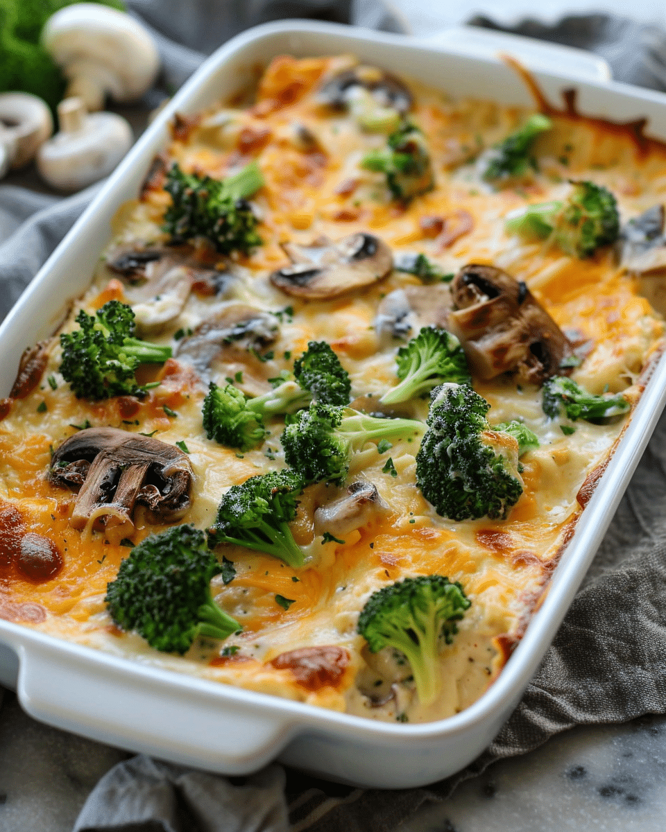 Creamy Turkey Broccoli Mushroom Casserole