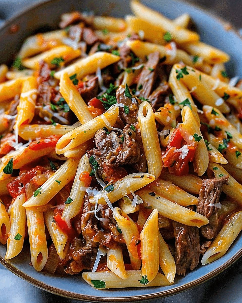 Cheesy Penne Garlic Butter Beef