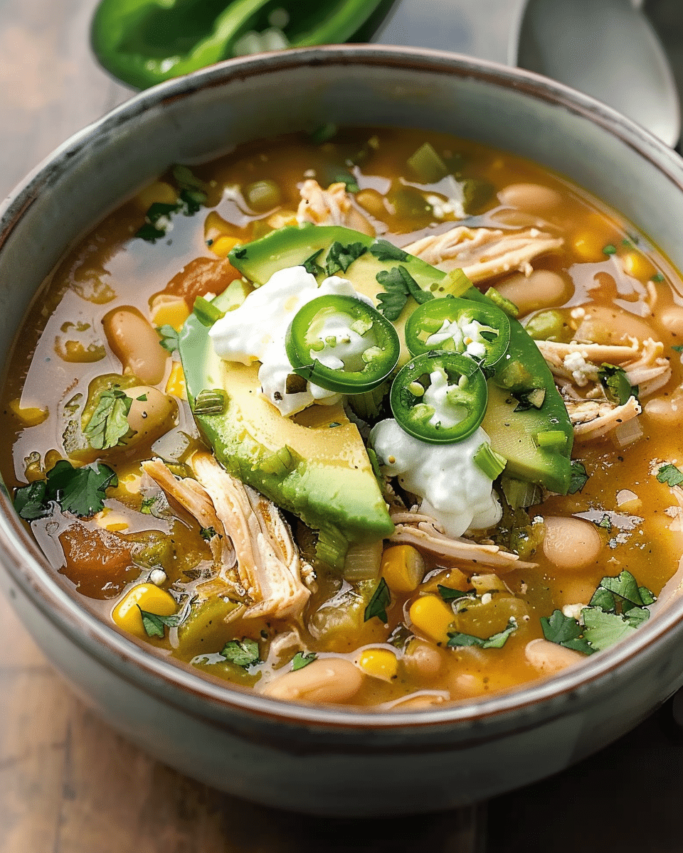 Healthy White Turkey Chili with Avocado & White Beans