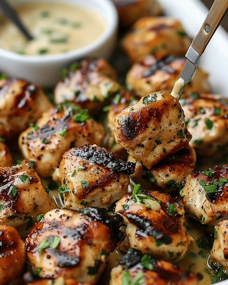 Grilled Chicken Bites with Creamy Garlic Sauce