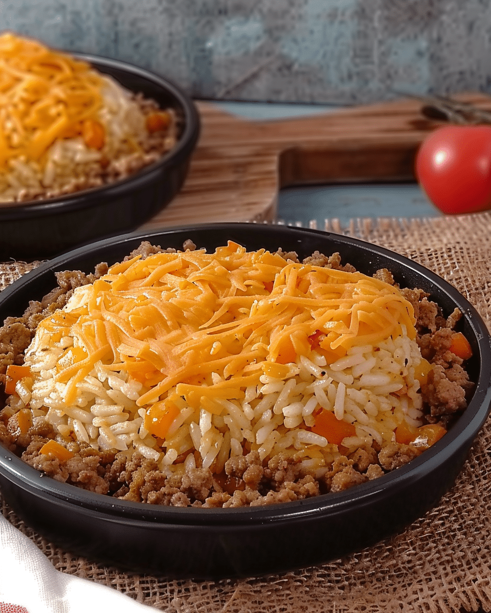 Cheesy Queso Ground Beef Rice