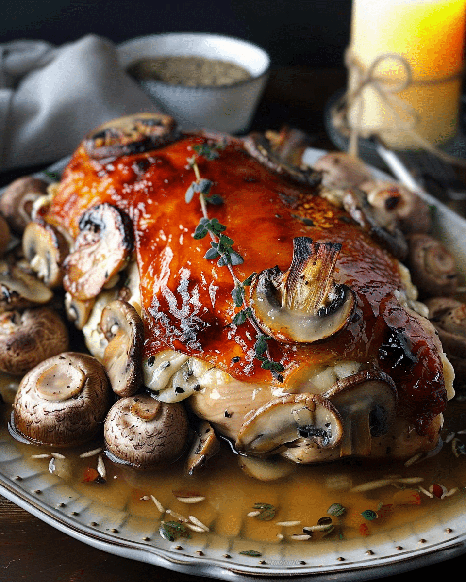 Cheesy Garlic Butter Mushroom Stuffed Chicken