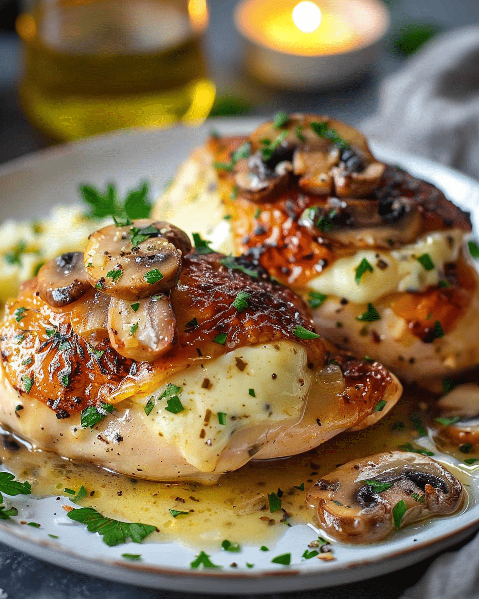 Cheesy Garlic Butter Mushroom Stuffed Chicken