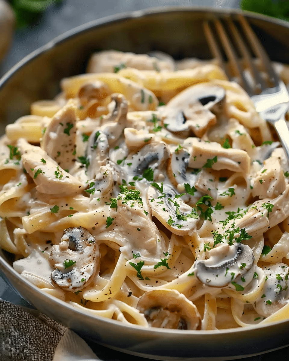 Chicken and Mushroom Pasta in Creamy Sauce