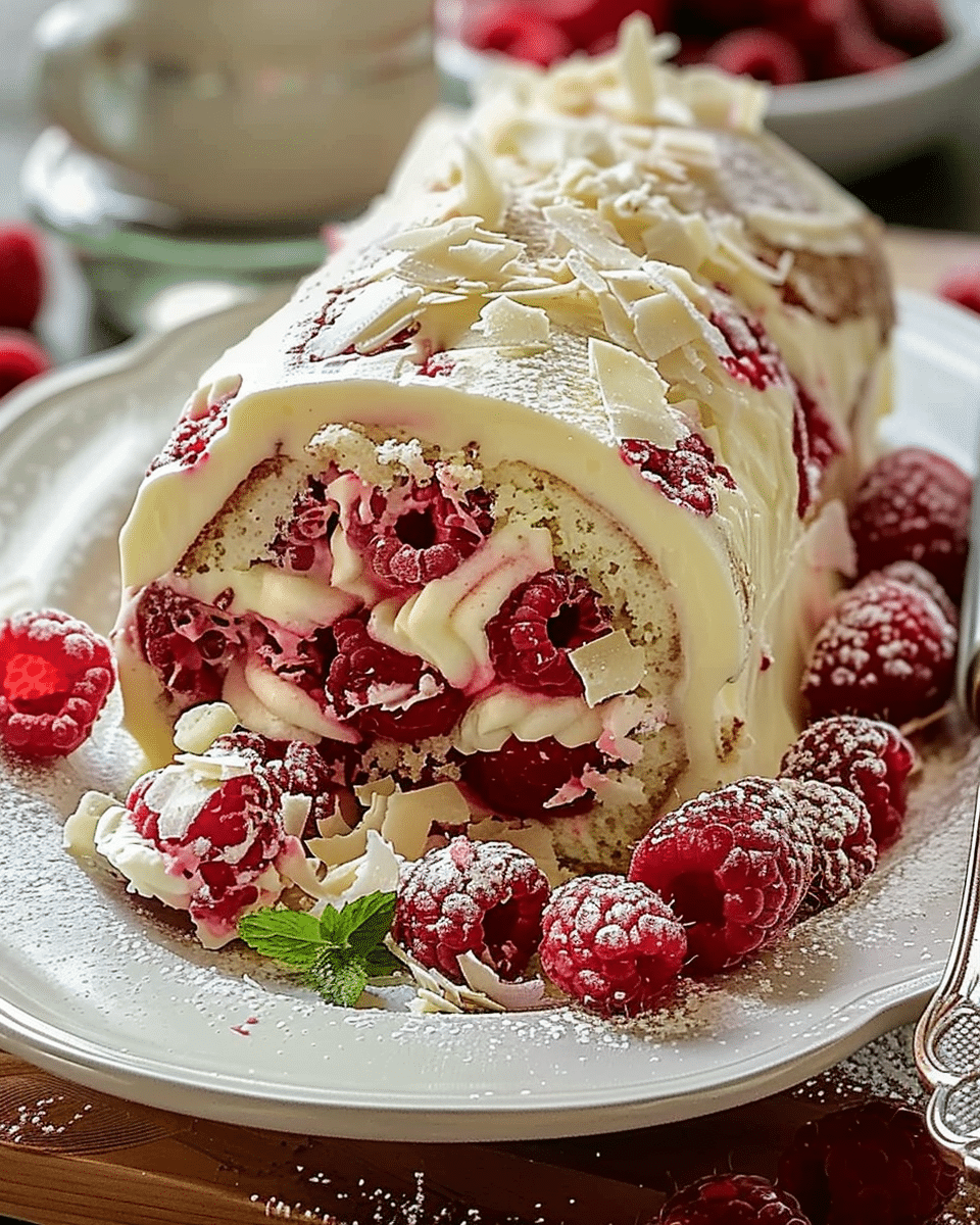 Raspberry White Chocolate Cake Roll