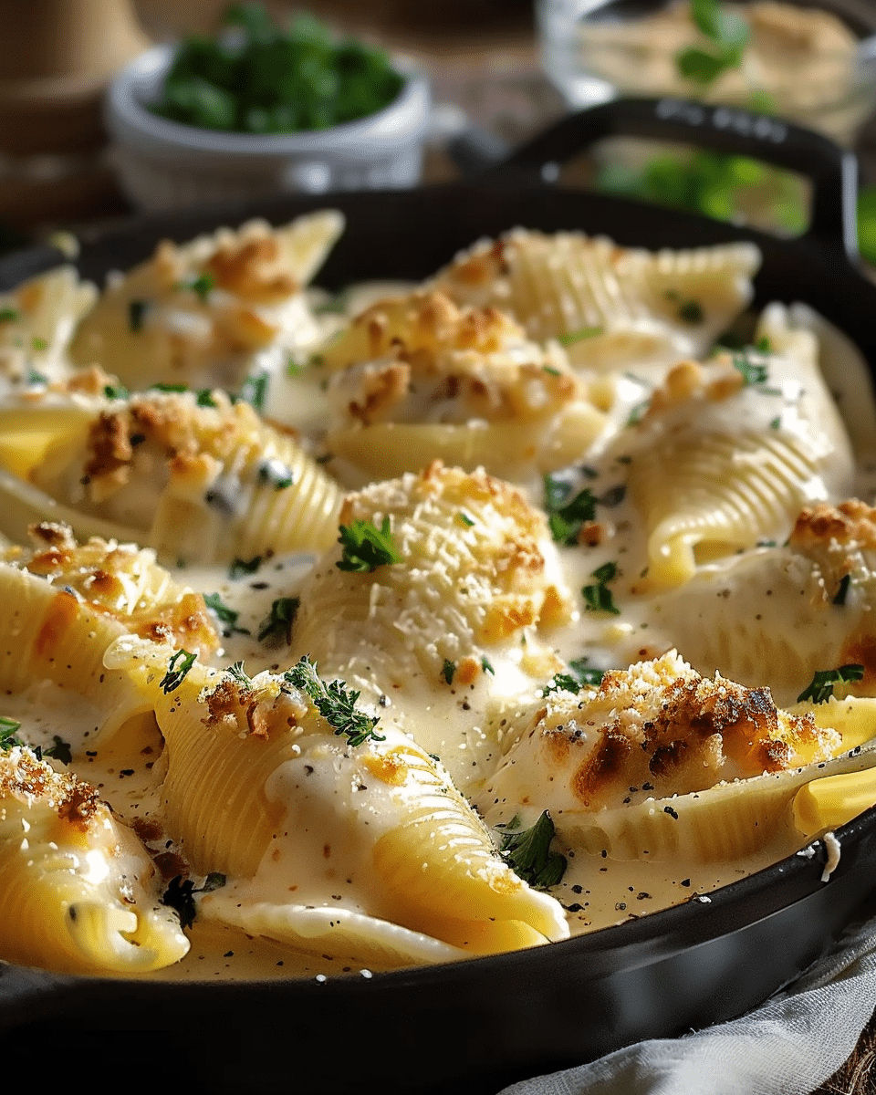 Garlic Butter Chicken Alfredo Stuffed Shells