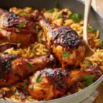 Glazed Chicken Drumsticks with Toasted Orzo