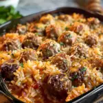 Honey Garlic Meatball Rice Bake