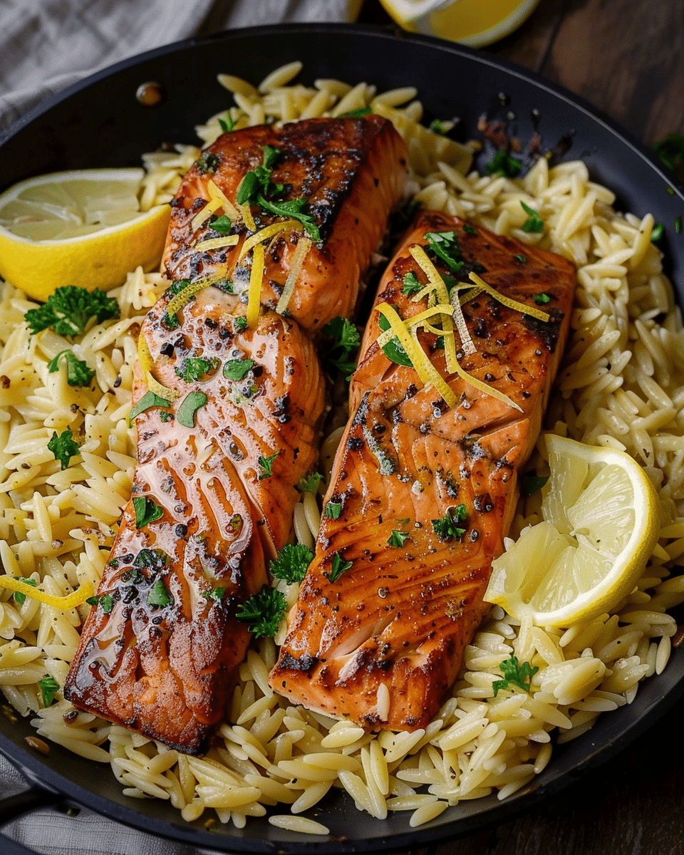Pan-Fried Salmon with Creamy Lemon Orzo