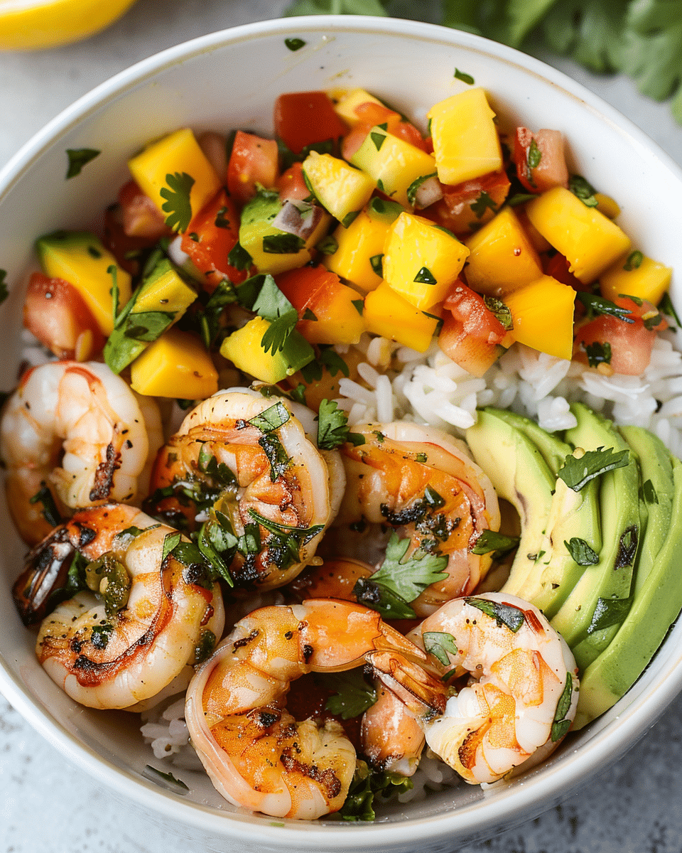 Shrimp Avocado Bowl with Mango Salsa