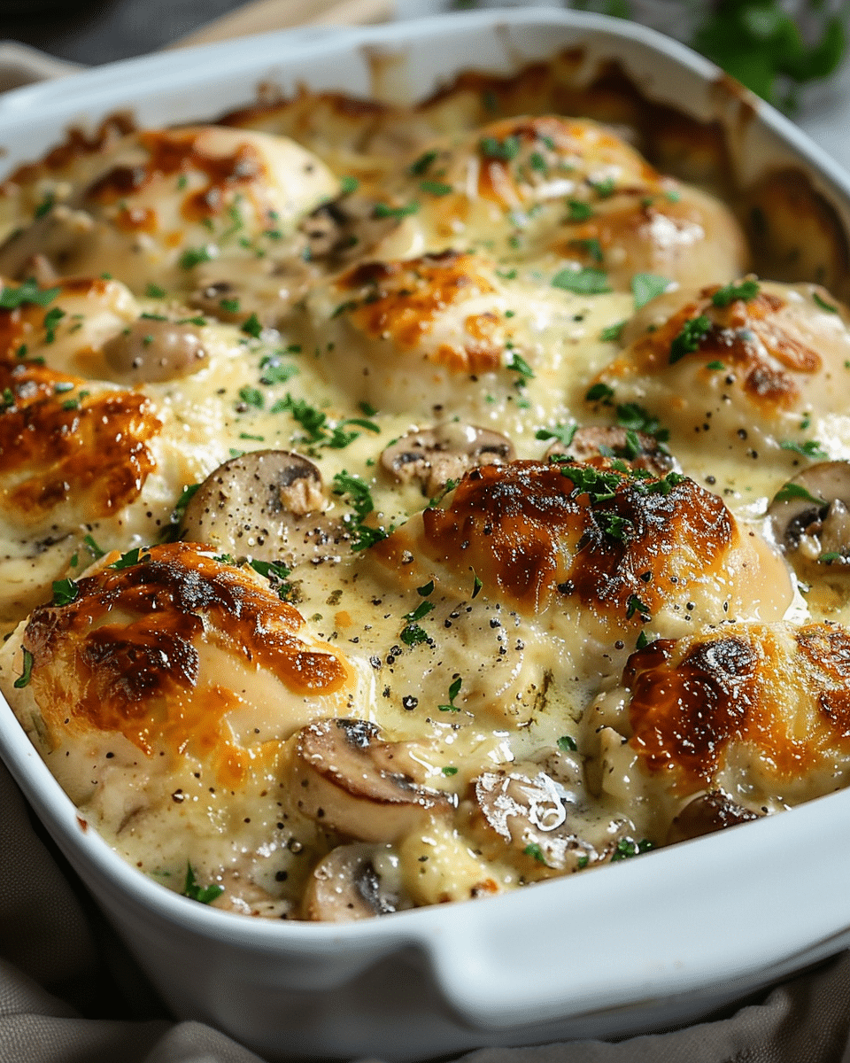 Keto Garlic Mushroom Chicken Casserole — Low-Carb Comfort Dinner