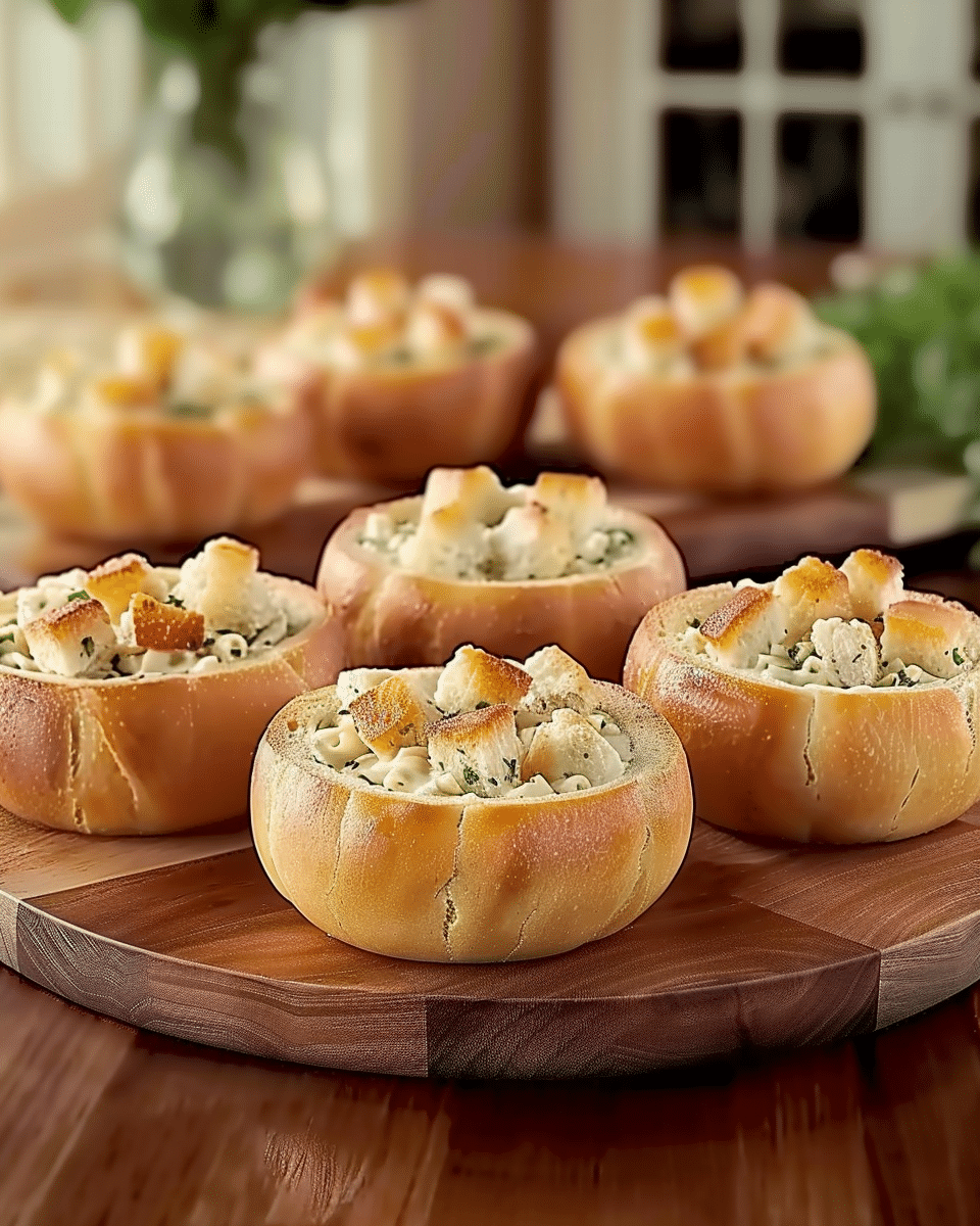 Chicken Alfredo Garlic Bread Bowls