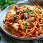 Sun-Dried Tomato Pasta with Chicken and Creamy Mozzarella Sauce