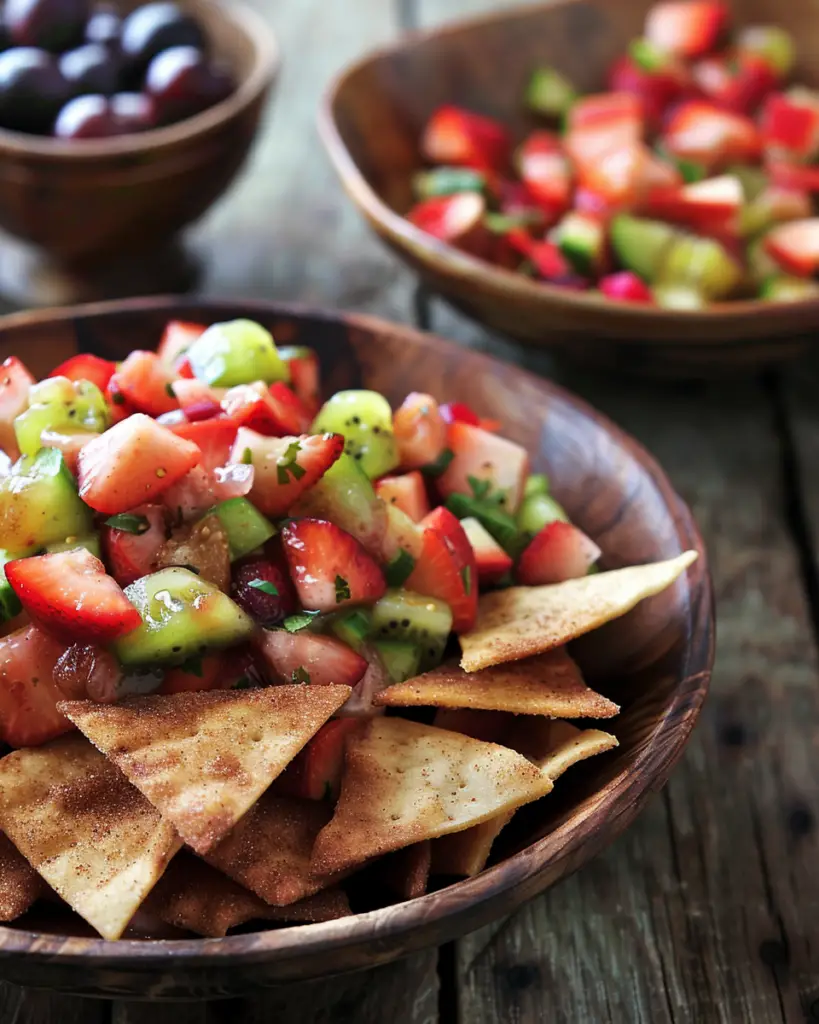 Fresh Fruit Salsa With Cinnamon Sugar Pita Chips