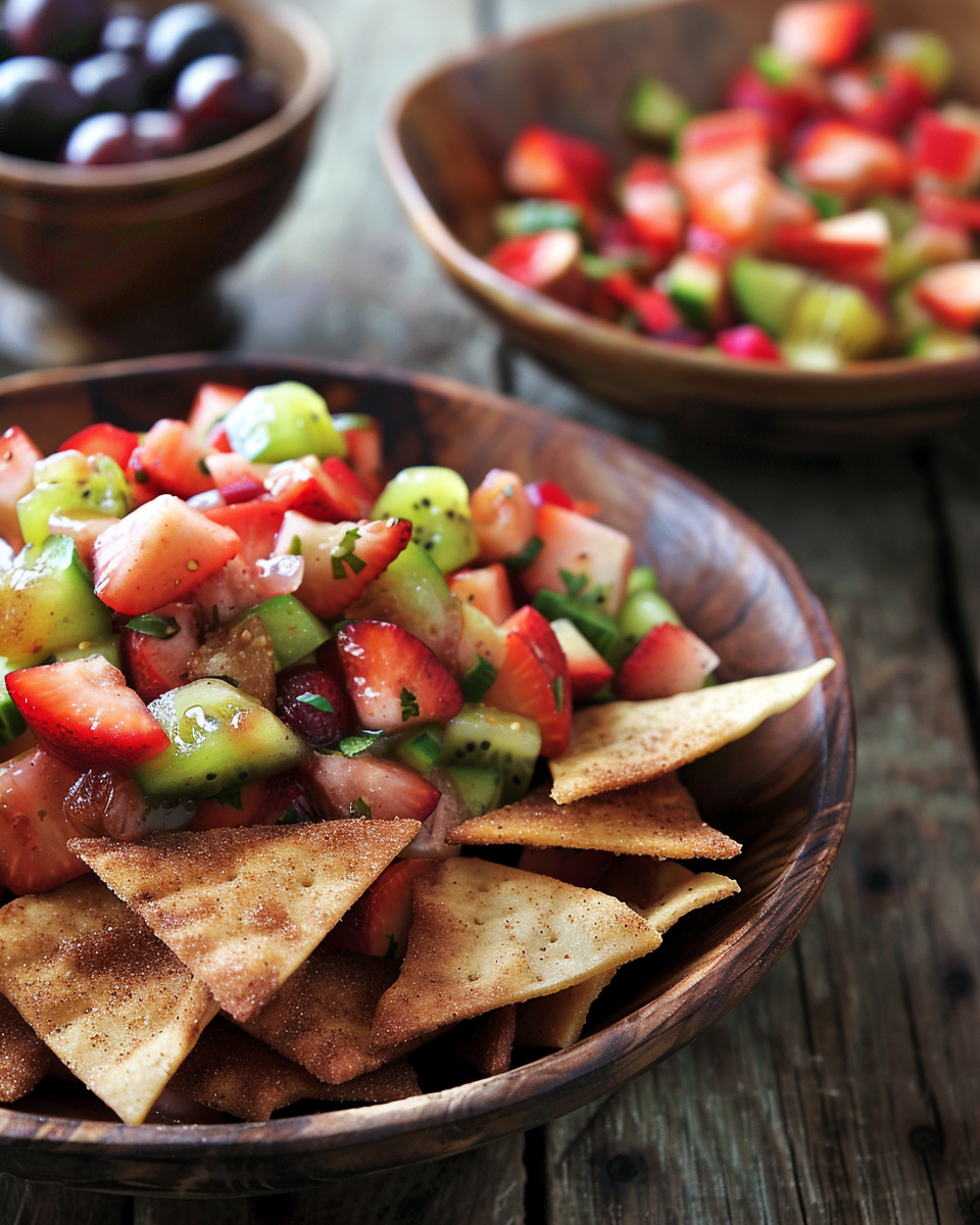 Fresh Fruit Salsa With Cinnamon Sugar Pita Chips