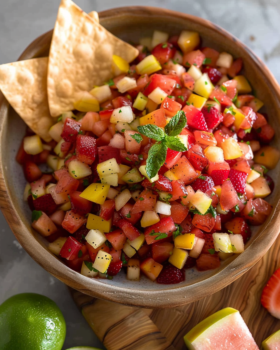 Fresh Fruit Salsa With Cinnamon Sugar Pita Chips