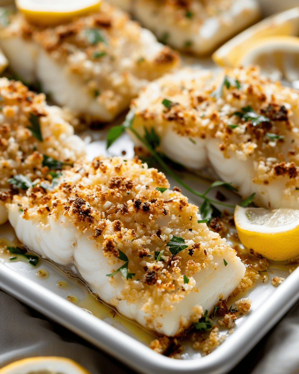 Baked White Fish With Panko Garlic Butter Crunch
