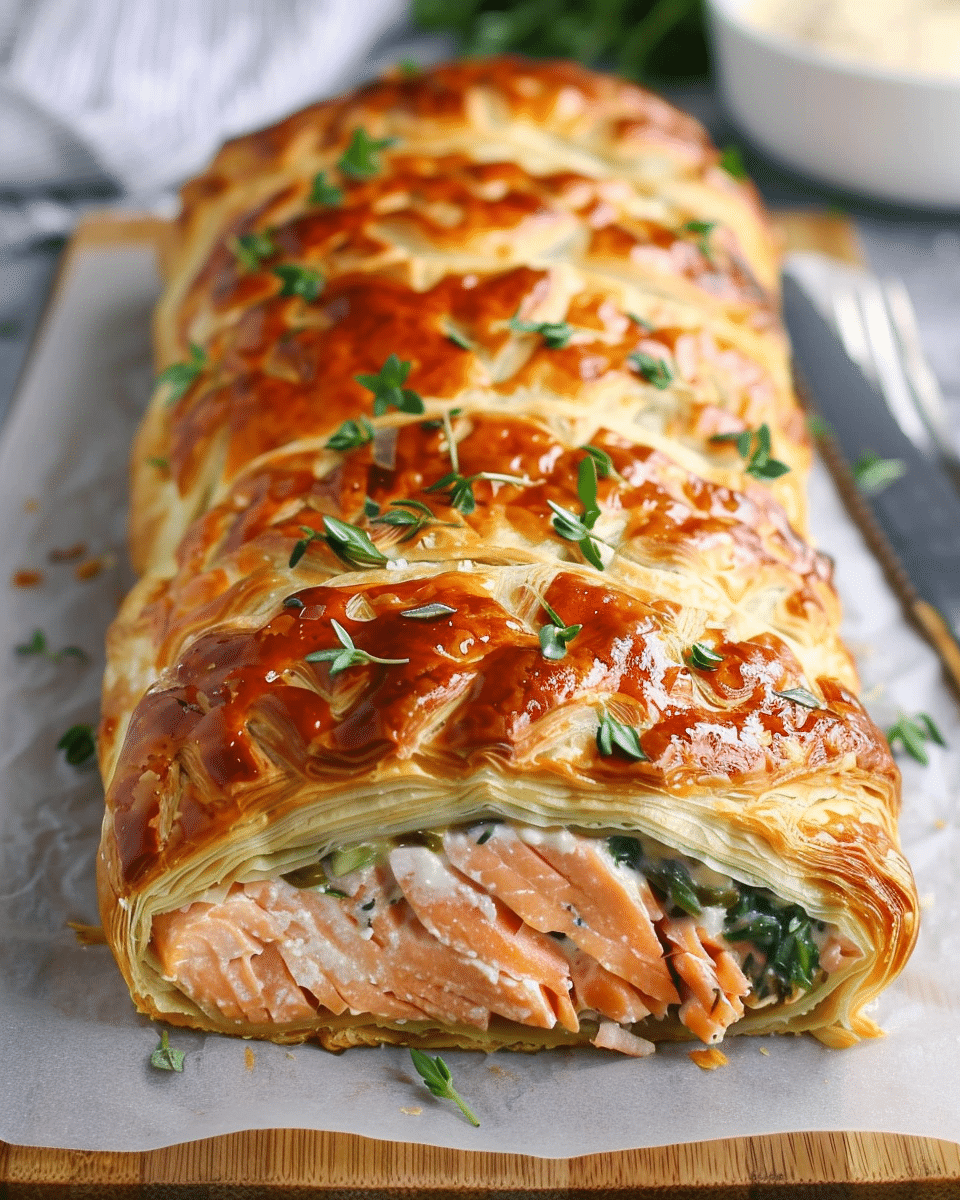 Salmon Wellington in Puff Pastry