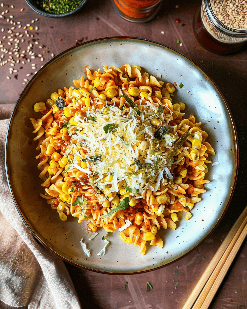 Spicy Noodles With Korean Corn Cheese