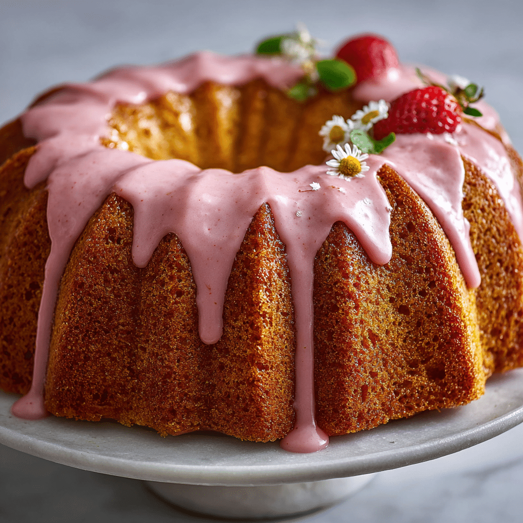 Chamomile Bundt Cake with Strawberry Glaze