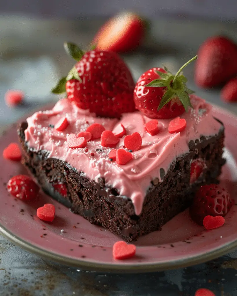 Strawberry Frosted Heart-Shaped Brownies