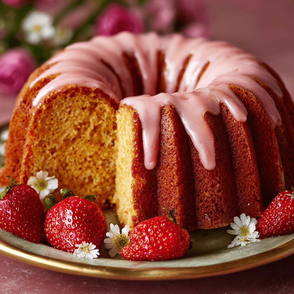 Chamomile Bundt Cake with Strawberry Glaze
