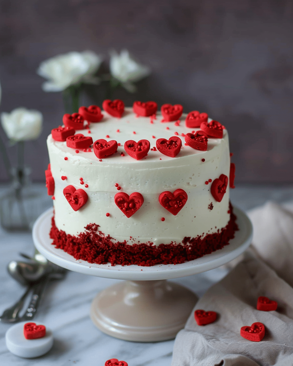 Small Red Velvet Cake with Mini Hearts