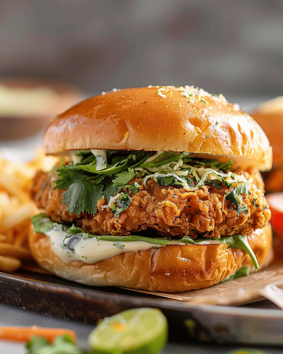 Crispy Cilantro Lime Chicken Sandwich (Air-Fried or Oven Baked)