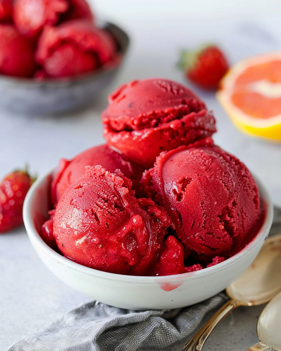 Healthy 3 Ingredient Strawberry Lemon Sorbet