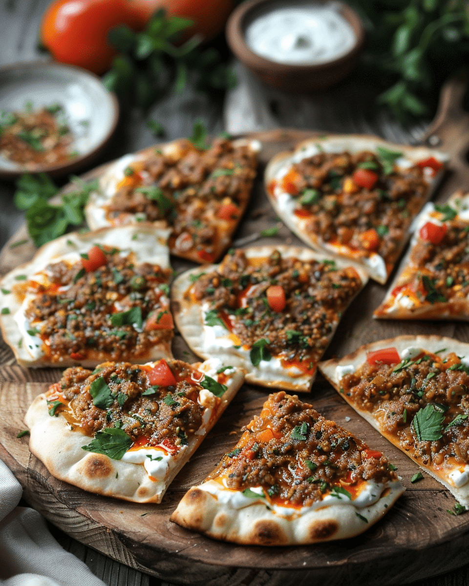 Mediterranean Mini Lahmacun Bites with Yogurt Drizzle