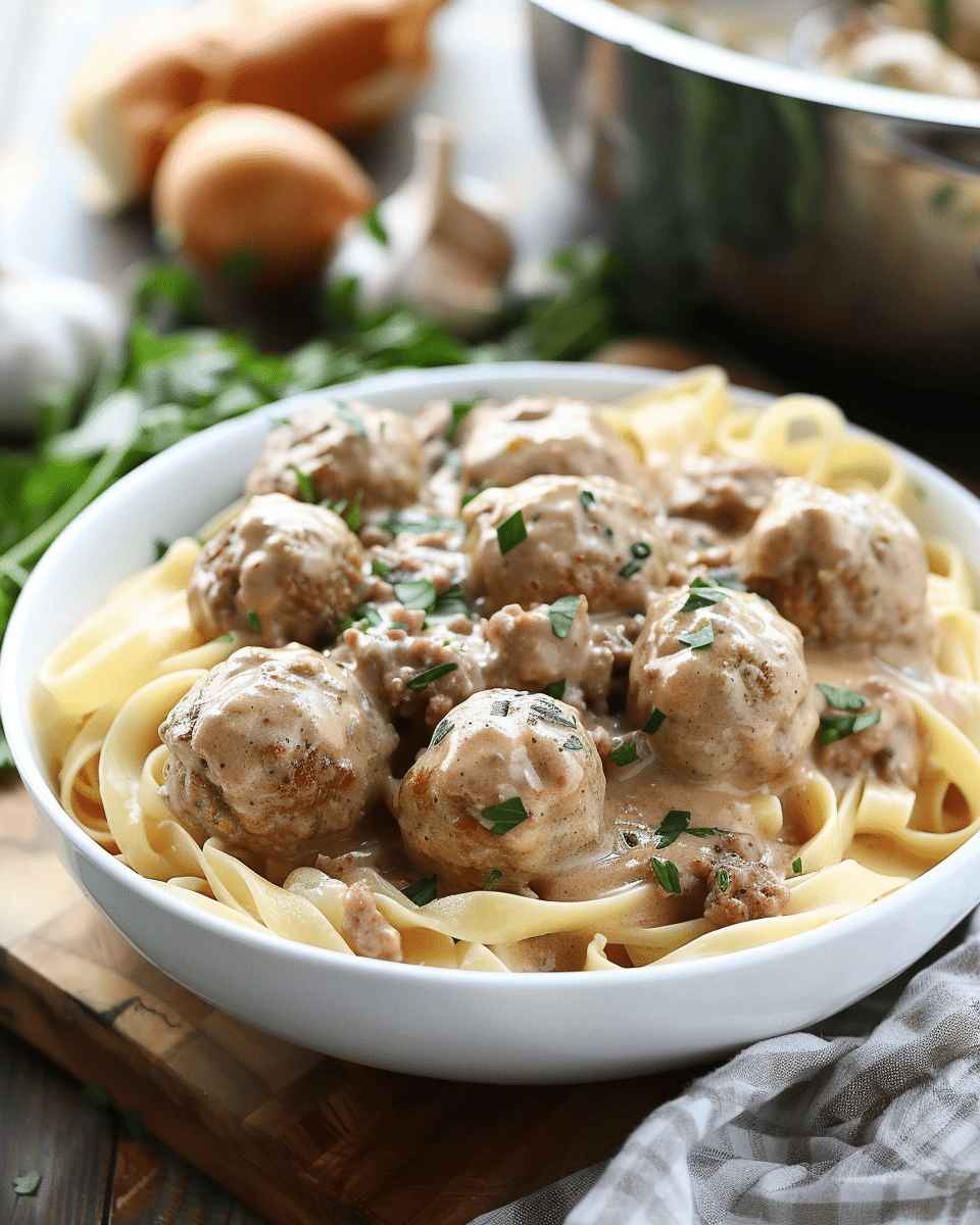 4-Ingredient Slow Cooker Meatball Stroganoff