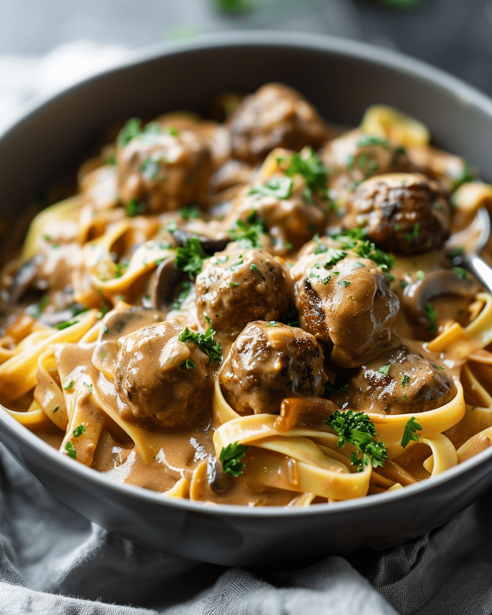 4-Ingredient Slow Cooker Meatball Stroganoff