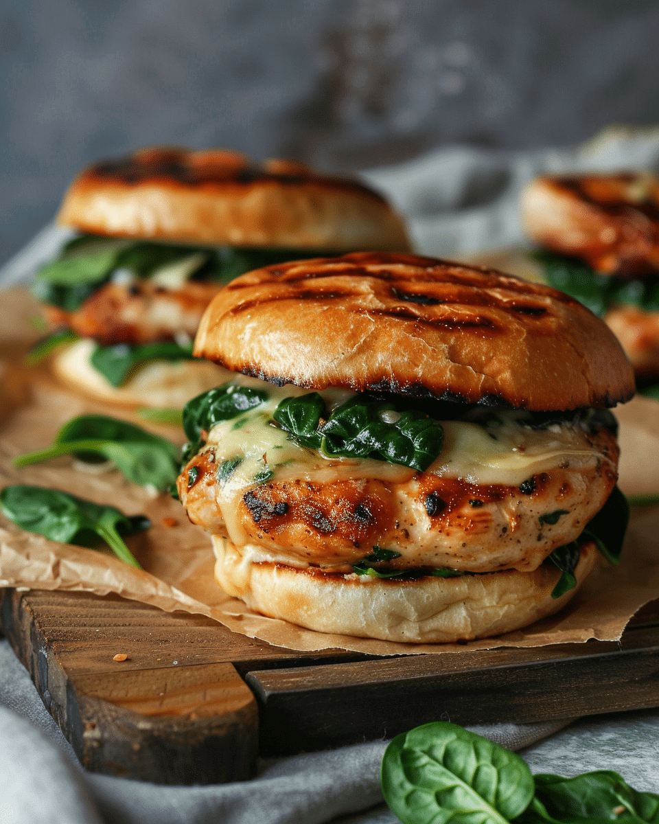 White cheddar spinach chicken burgers