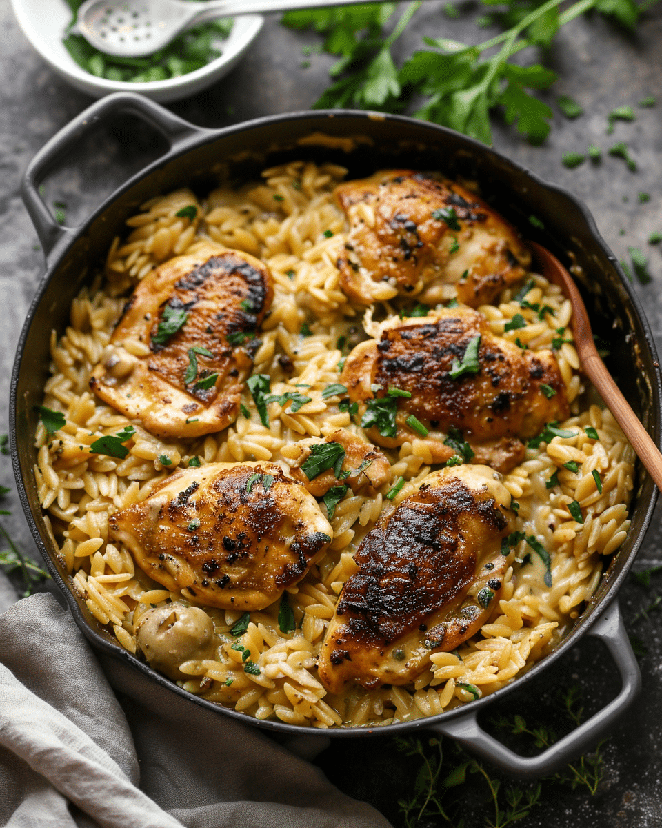One-Pot Cajun Chicken Alfredo Orzo