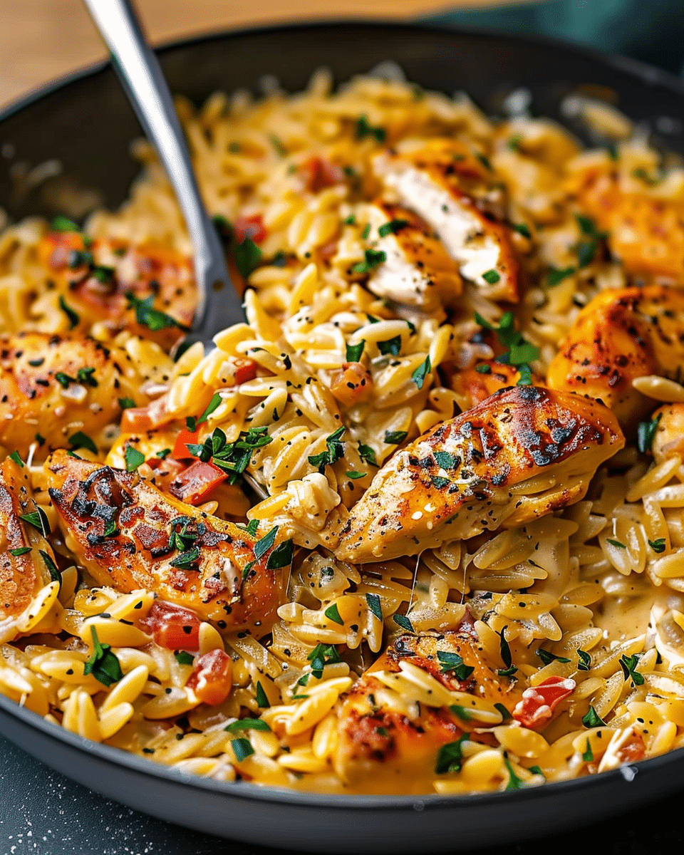 One-Pot Cajun Chicken Alfredo Orzo