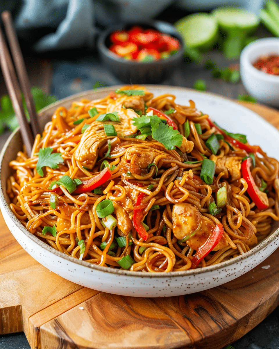 Spicy chicken hakka noodles