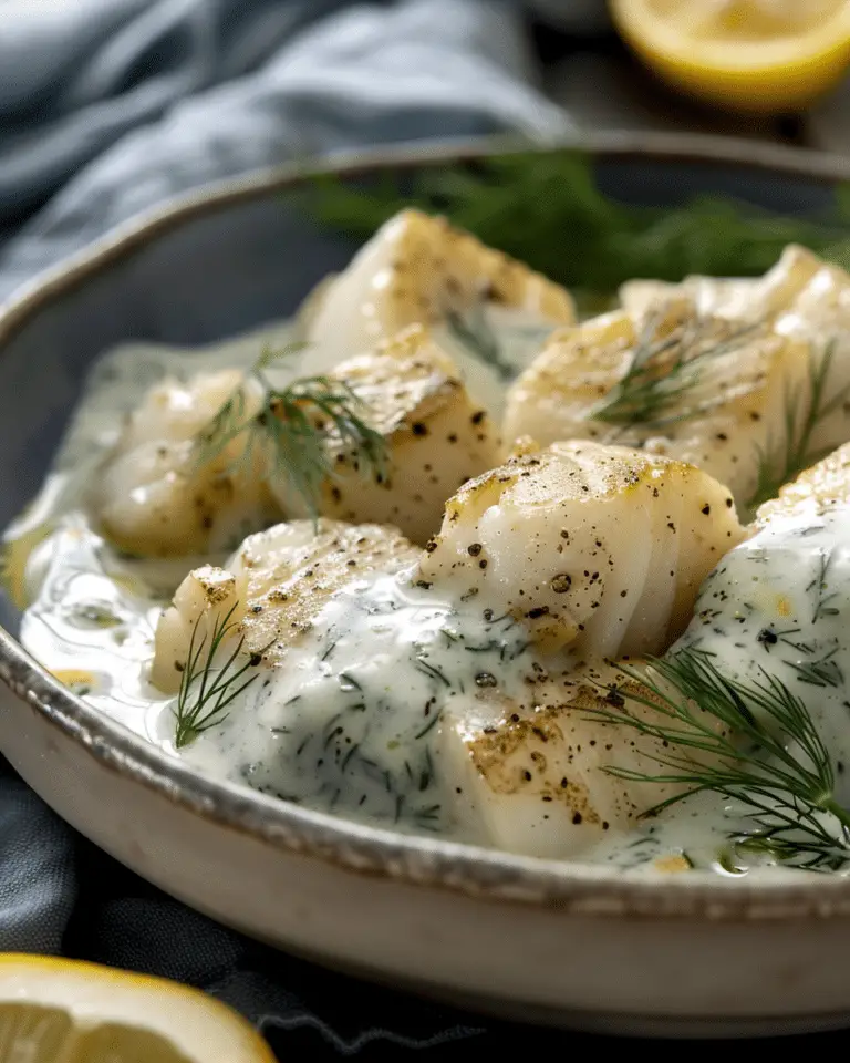 Lemon Butter Cod Cubes with Dill Cream Sauce