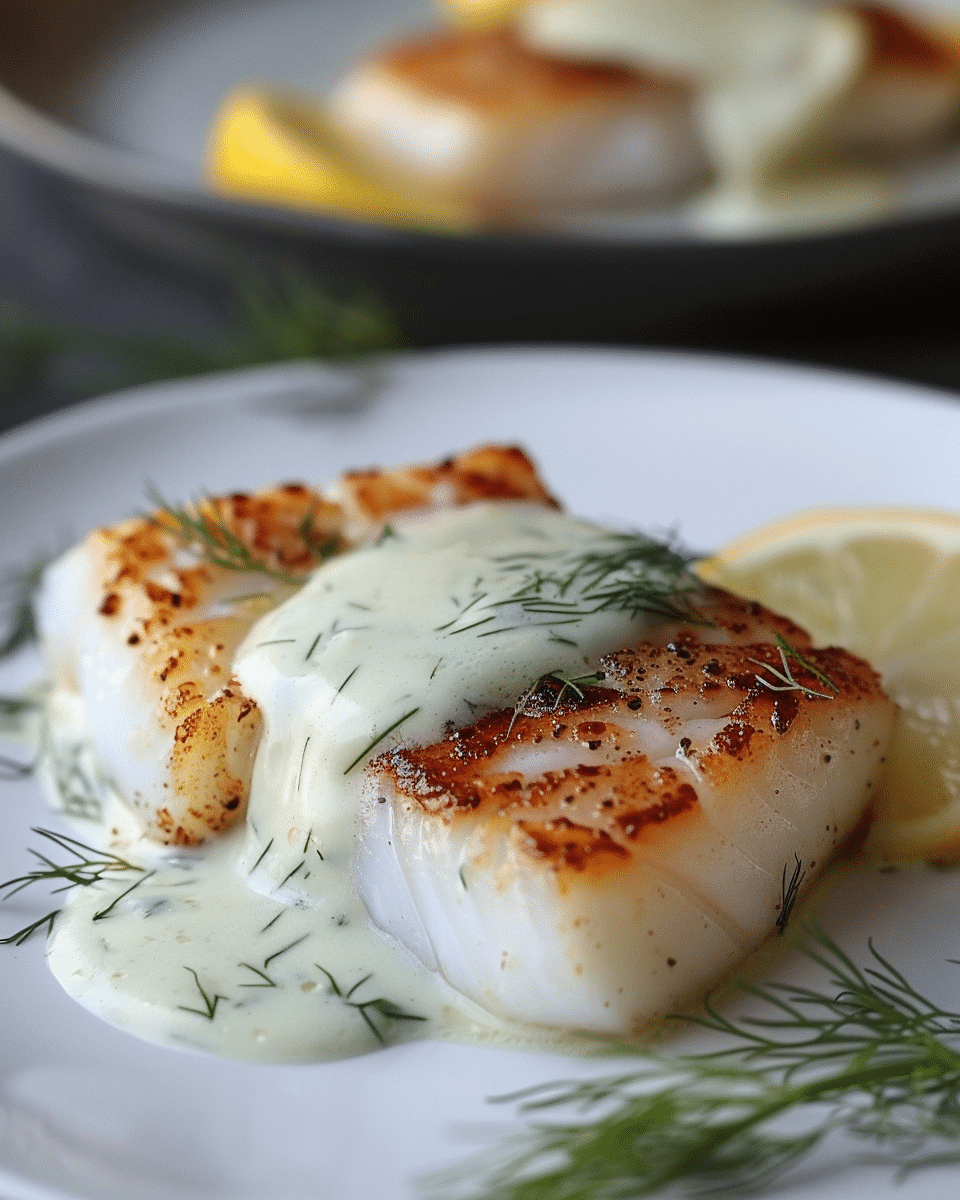 Lemon Butter Cod Cubes with Dill Cream Sauce