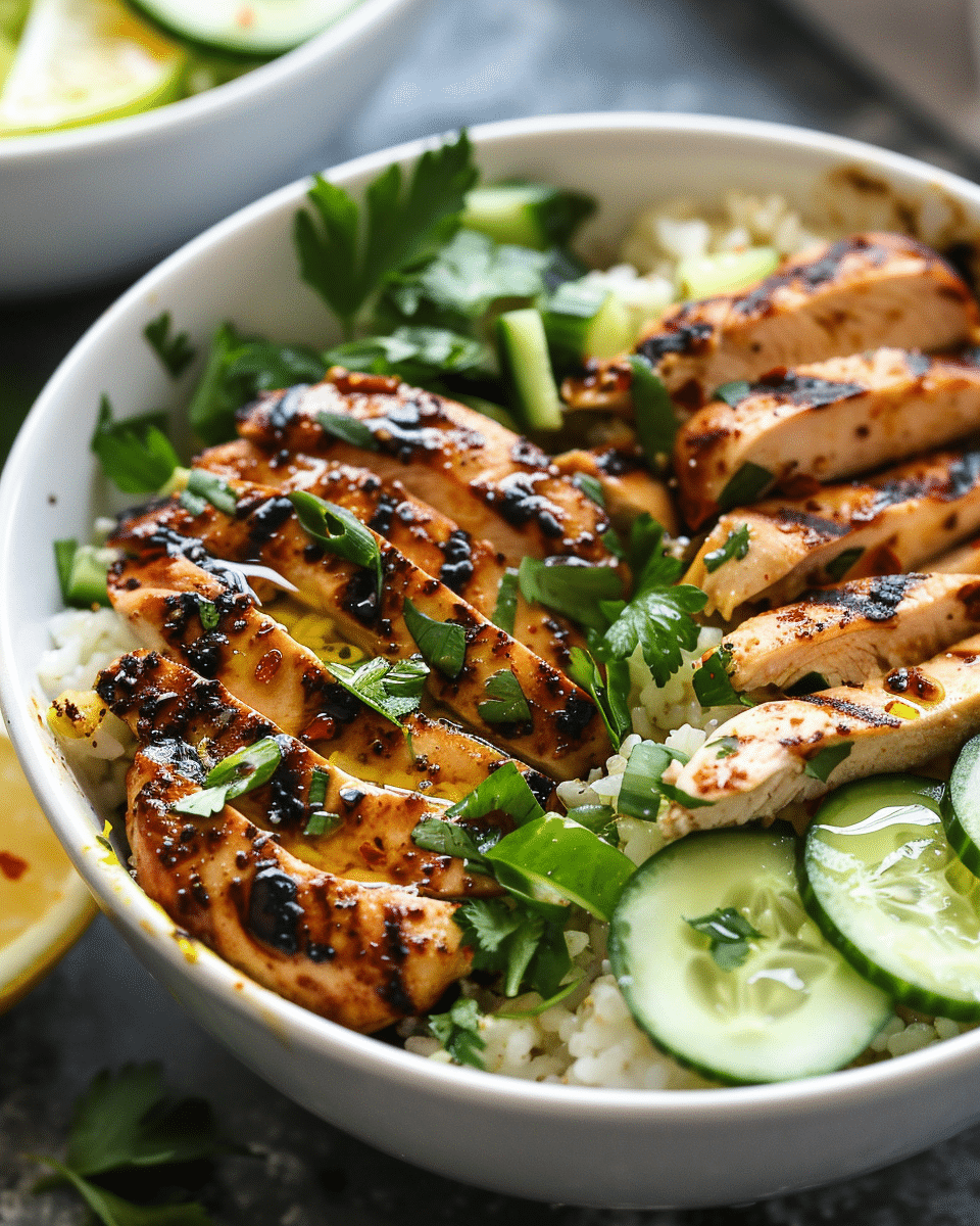 Lemon Chili Grilled Chicken Bowls with Fresh Cucumber Salad & Hummus — A Refreshing, Flavor-Packed Bowl You’ll Crave Again and Again