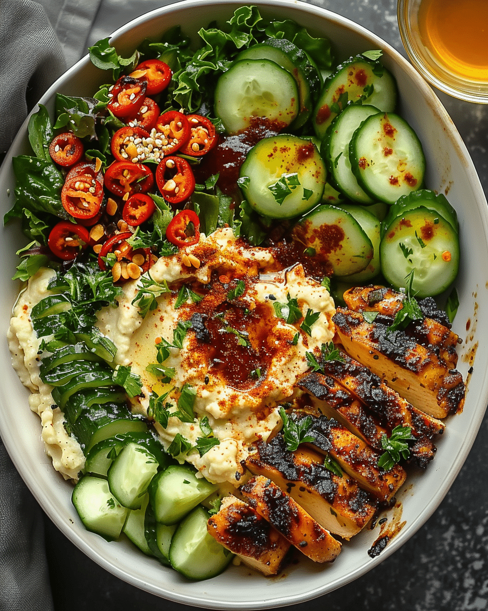 Lemon Chili Grilled Chicken Bowls with Fresh Cucumber Salad & Hummus — A Refreshing, Flavor-Packed Bowl You’ll Crave Again and Again