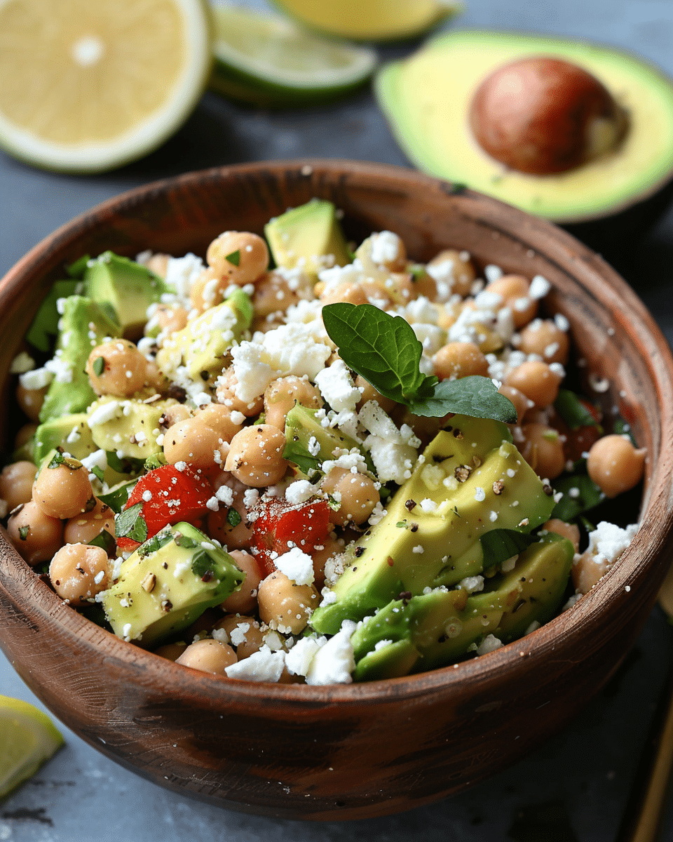 Chickpea feta avocado salad