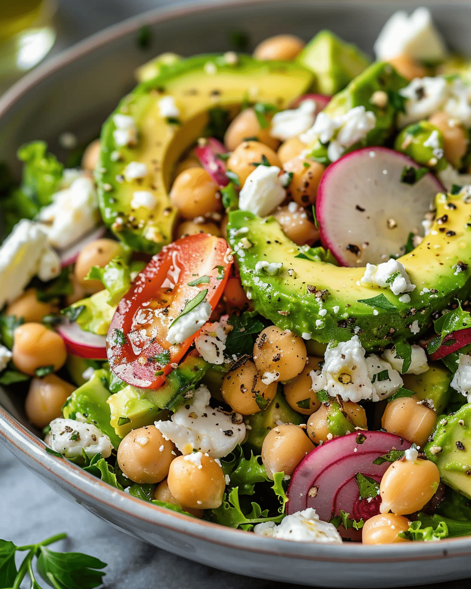 Chickpea feta avocado salad